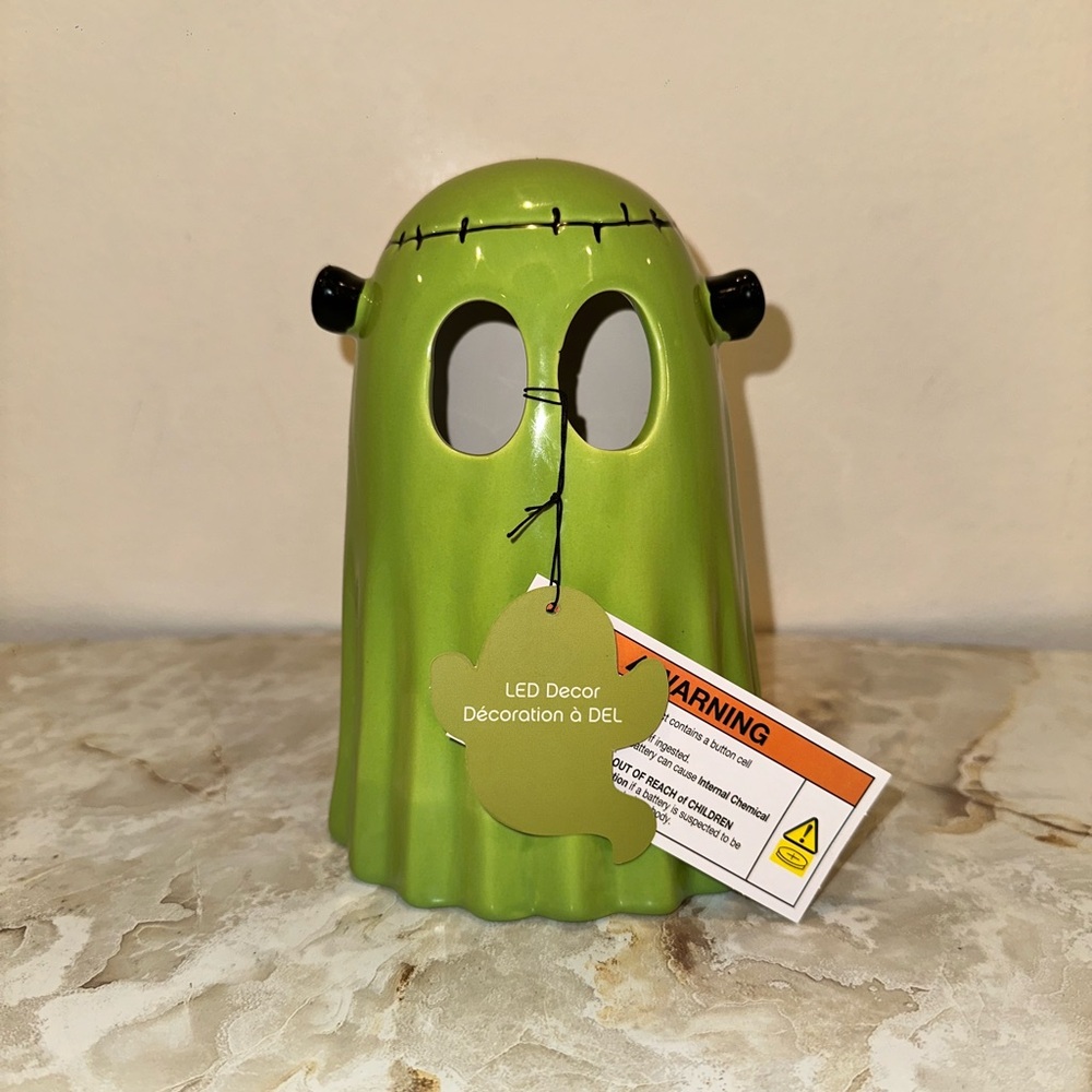 Goblin And Ghoul Green Halloween Light-Up Ghost Frankenstein Figurine NEW Boo